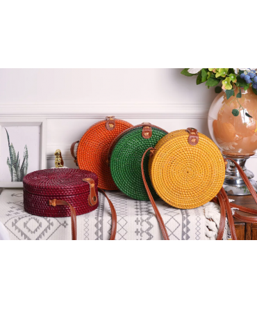 Factory direct colorful women summer beach rattan bags hand-woven crossbody shoulder bag