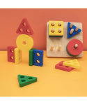 2026 New Bpa Free Organic Soft Silicone Stacking Geometry Baby Toys Wooden Building Blocks With Gift Box
