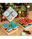 2026 New Bpa Free Organic Soft Silicone Stacking Geometry Baby Toys Wooden Building Blocks With Gift Box