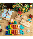 2026 New Bpa Free Organic Soft Silicone Stacking Geometry Baby Toys Wooden Building Blocks With Gift Box