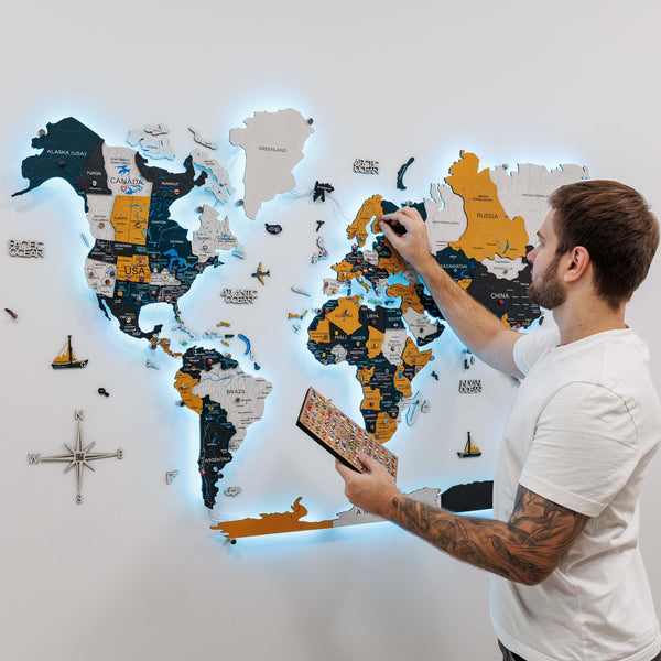 3D LED / LUMINOUS Wooden World Map 3.0 Country