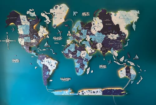 3D LED / LUMINOUS Wooden World Map 3.0 Ocean-Size L Prime Plus