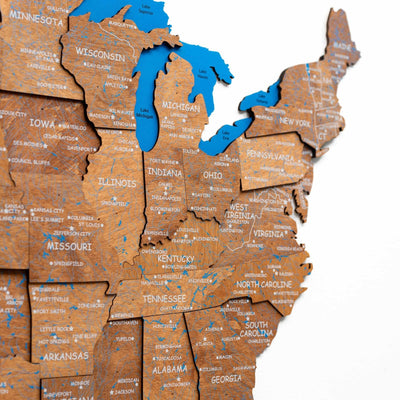 Wooden 3d Map of USA - Oak, Size Medium Prime