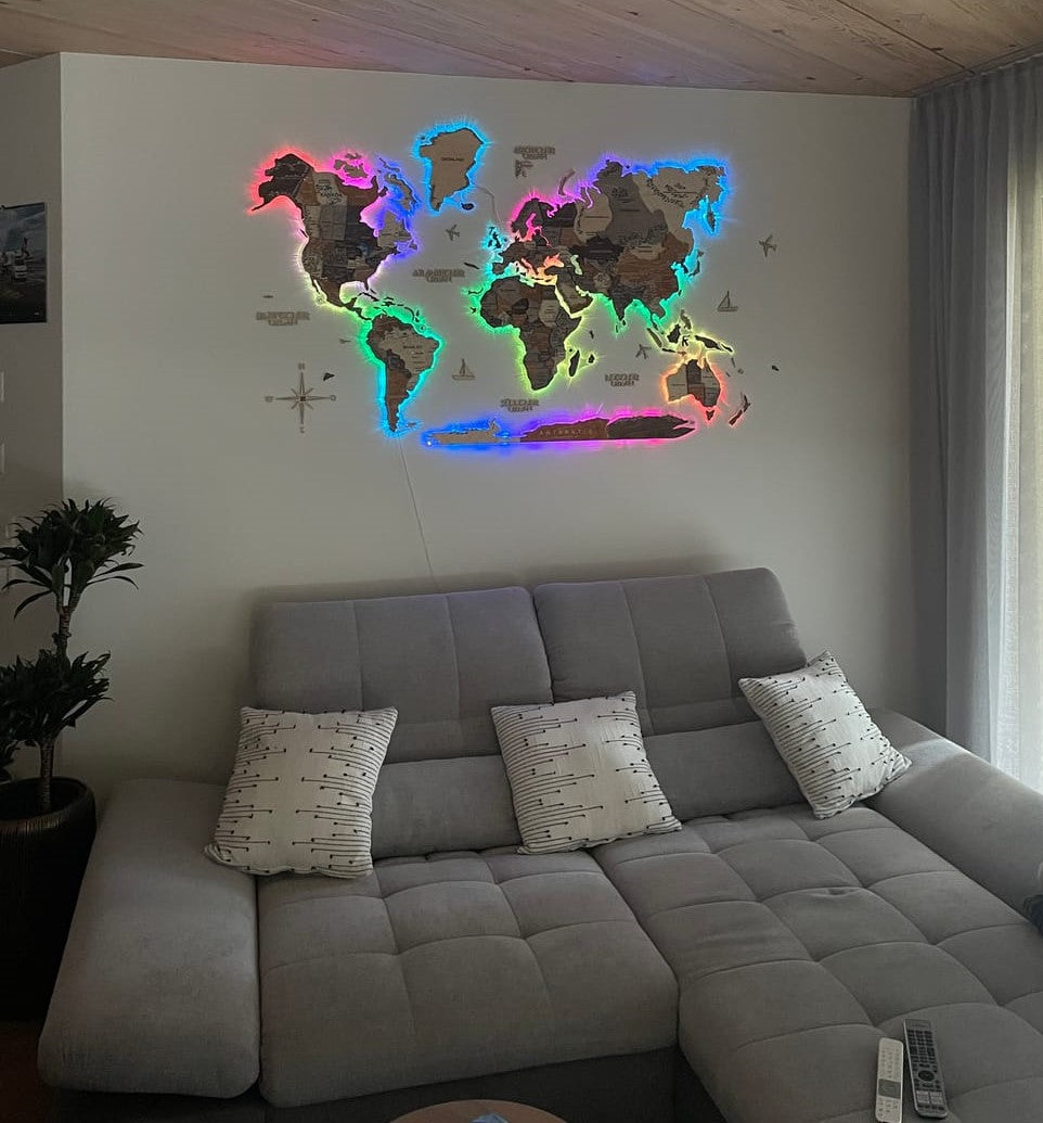 3D LED Wooden World Map 3.0 Multicolor -Size L Prime