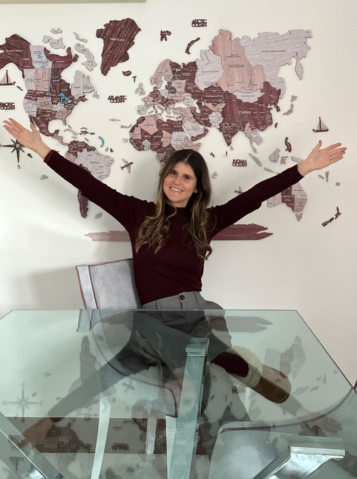 3D Wooden World Map Cappuccino - Size  XL Prime Plus