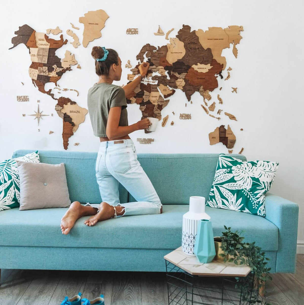 3D Wooden World Map Multicolor - Size XL Prime