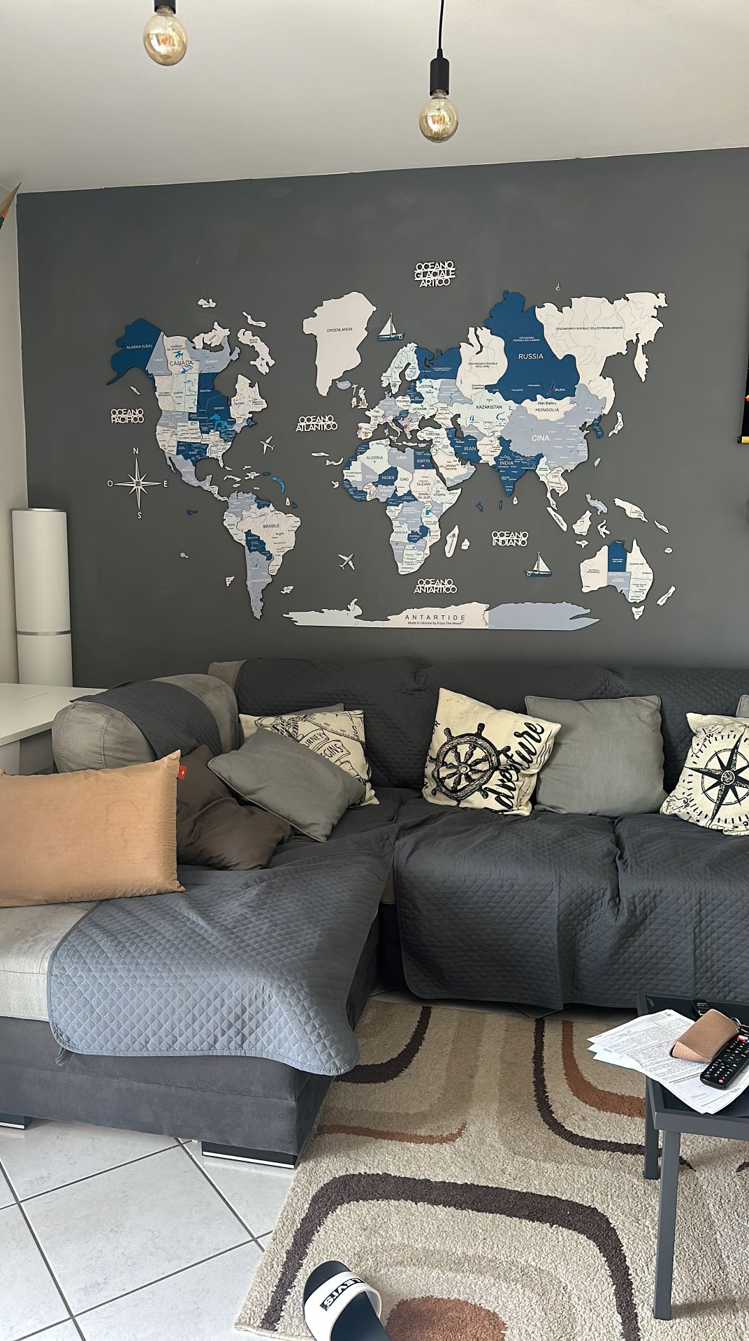 3D Wooden World Map Aqua -Size XL Prime Plus