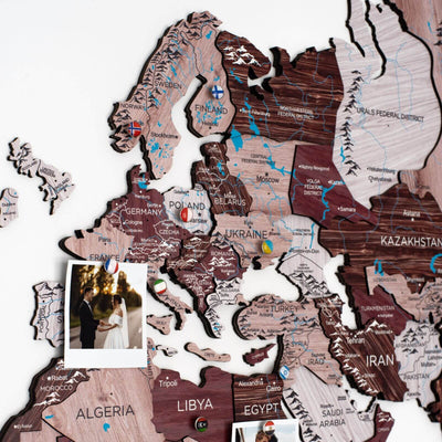 3D Wooden World Map Cappuccino - Size XL Prime Plus