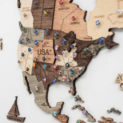 3D Wooden World Map Smokey - Size L Prime