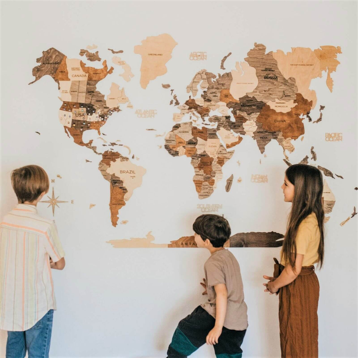 3D Wooden World Map Multicolor - Size XL Prime