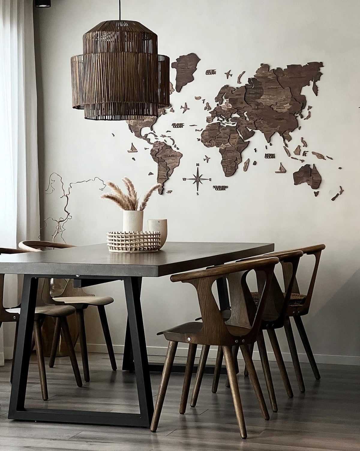 3D Wooden World Map Dark Walnut - Size L Prime