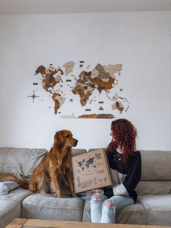 3D Wooden World Map Multicolor L Prime