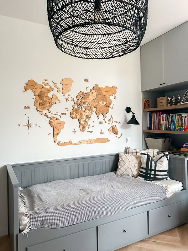 3D Wooden World Map Light L Prime