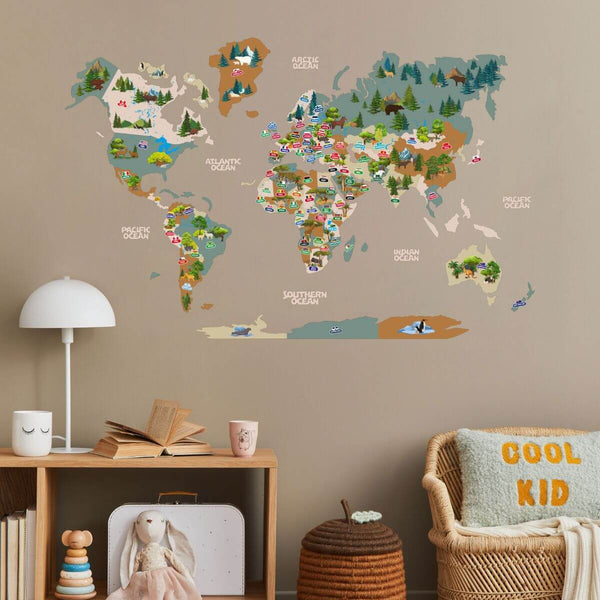 Kid's Wall Map Khaki
