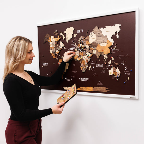 3D Wooden Map on Board Multicolor - Burgundy