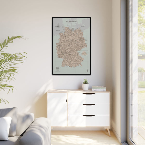 Wooden Canvas Germany Map - Antique