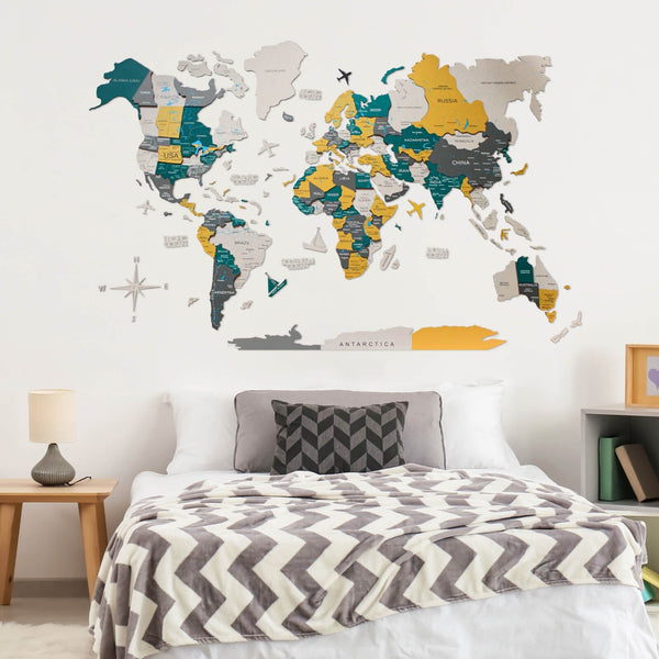 3D Wooden World Map Country